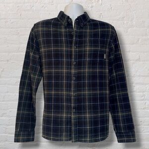 Eddie Bauer Flannel Shirt Men’s L Blue Navy Plaid Button Front 98% Cotton